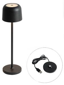 Stolná lampa čierna nabíjateľná vrátane nabíjacej stanice - Raika