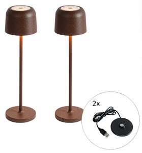 Sada 2 stolových lamp hríb hrdzavohnedá vrátane nabíjacej stanice - Raika