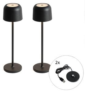 Sada 2 stolových lamp húb čierna vrátane nabíjacej stanice - Raika