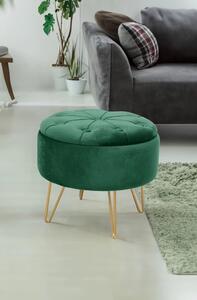 Elegantný taburet DRAVIEN s úložným priestorom - fľaškovo zelený / zlatý