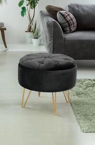 Elegantný taburet DRAVIEN s úložným priestorom - čierny / zlatý