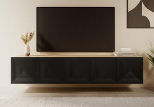 Závesná skrinka RTV Asha 200 cm s ryhovaným čelom - artisan / čierny mat