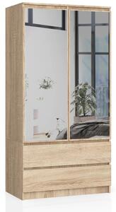 Šatníková skriňa so šuplíkmi a zrkadlami 90 cm LOTA - dub sonoma