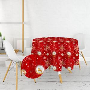 Ervi bavlnený obrus na stôl okrúhly - Vianočný vzor - červený
