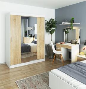 Priestranná šatníková skriňa 150 cm VALESTRA so zrkadlami - biela / dub sonoma