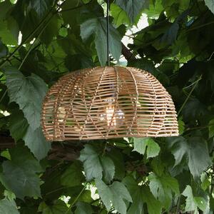 Vonkajšia závesná lampa Mayla, prírodný ratan, Ø 43 cm, zástrčka IP44, Svetlé drevo, Drevo, Závesné svietidlo