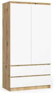 Šatníková skriňa so šuplíkmi 90 cm LOTA - dub artisan / biela