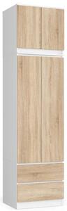 Šatníková skriňa s nástavcom 60 cm WREN - biela / dub sonoma