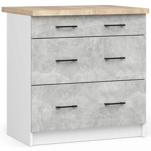 Kuchynská skrinka so šuplíkmi 80 cm VERMINA - biela / betón
