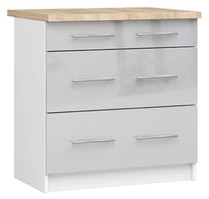 Kuchynská skrinka so šuplíkmi 80 cm VERMINA - biela / svetlo šedá lesklá