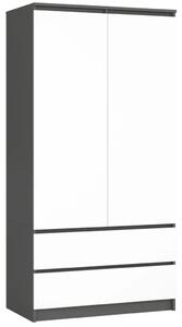 Šatníková skriňa so šuplíkmi 90 cm LOTA - šedá / biela
