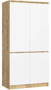 Štvordverová šatníková skriňa 90 cm LOTA - dub artisan / biela