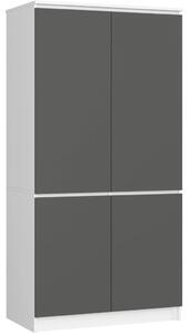 Štvordverová šatníková skriňa 90 cm LOTA - biela / šedá