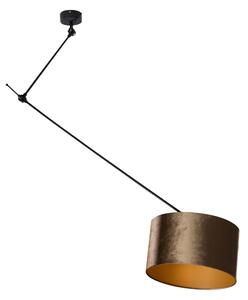 Závesná lampa čierna s bronzovým zamatovým tienidlom 35 cm - Blitz