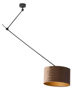 Závesná lampa čierna so zamatovým tienidlom s krokodílím vzorom 35cm - Blitz
