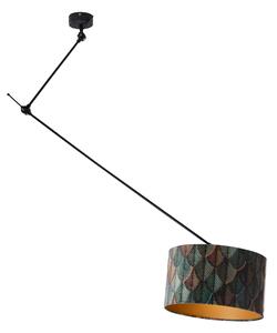 Závesná Lampa Čierna so Zamatovým Tienidlom s Dizajnom Listov a Zlatým Interiérom 40/40/40 - Blitz