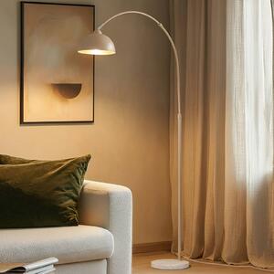 Lindby Stojacia lampa Tonka, béžová, kov/mramor, 185 cm, E27, Krémová / jantárovo žltá, Obývacia izba / jedáleň, kov, Moderný, Oblúková stojaca lampa
