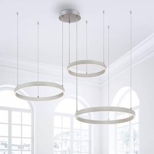 LED závesné svietidlo Lilluti, strieborné, železo, hliník, 3 krúžky, Hliník / sivá / zinok, Obývacia izba / jedáleň, kov, Moderný, Závesné svietidlo