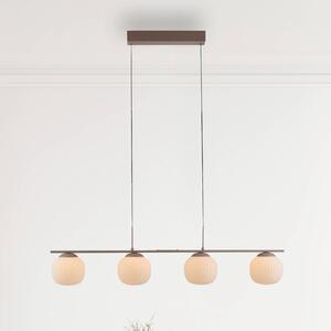 LED závesné svietidlo Nami, 4-pl. žiarovky, dlhá, piesková, biela, sklo, železo, Hnedá / hrdzavá, Obývacia izba / jedáleň, kov, Závesné svietidlo