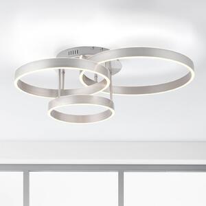 Stropné LED svetlo Lilluti, strieborné, železo, hliník, 3 krúžky, Hliník / sivá / zinok, Obývacia izba / jedáleň, kov, Moderný, Stropné svetlo