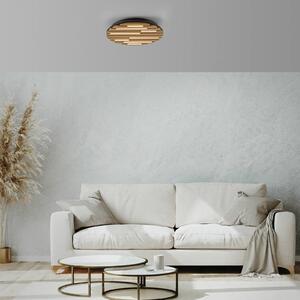 Stropné LED svetlo Akustik, Ø 38 cm, prírodné drevo, kov, Svetlé drevo, Obývacia izba / jedáleň, kov, Moderný, Závesné svietidlo