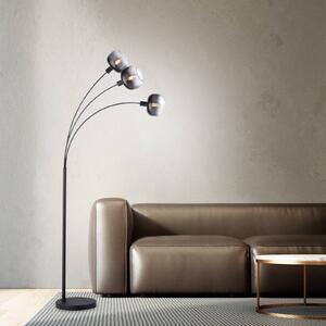 Stojacia lampa Zea, 3-pl., dymovo šedá/čierna, sklo, E14, Čierna, Obývacia izba / jedáleň, kov, Moderný, Oblúková stojaca lampa