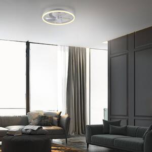 Stropný ventilátor s LED osvetlením Rita, biely, diaľkové ovládanie, Ø 50, Biela / opálová, Obývacia izba / jedáleň, kov, Moderný, Závesné svietidlo
