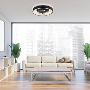 LED stropný ventilátor Venika, čierny s diaľkovým ovládaním, Ø 48,6 cm, Čierna, Obývacia izba / jedáleň, kov, Moderný, Závesné svietidlo