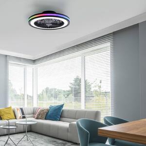 Stropný ventilátor s LED osvetlením Brandon, čierny, RGBW, Ø 46,5 cm, Čierna, Obývacia izba / jedáleň, Plast, Moderný, Závesné svietidlo