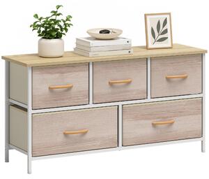 Komoda HOMCOM do spálne s 5 zásuvkami, v prírodnej farbe a bielej