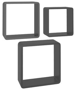 Nástenné police v tvare kocky 3 ks, čierne, MDF