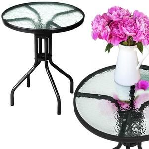 JUMI – Vonkajší stolík na balkón alebo terasu, priemer 60 cm, okrúhly, kovový, s sklenenou doskou