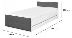 Čalúnená detská posteľ s úložným priestorom 90x200 Betty - biela / sivá