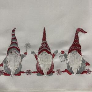 Biela vianočná štóla s červenou výšivkou škriatkov Šírka: 40 cm | Dĺžka: 160 cm