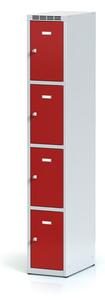 Šatníková skrinka s úložnými boxami, 4 boxy, 1800 x 300 x 500 mm, cylindrický zámok, červené dvere