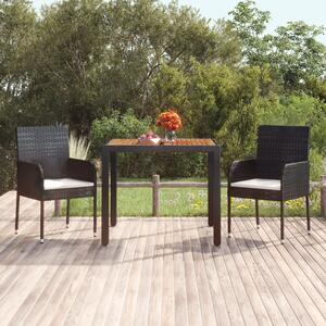 Záhradný stôl so drevenou doskou čierny 90x90x75 cm polyratan