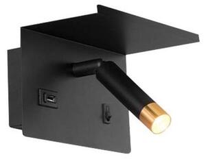 Nástenné bodové svietidlo s poličkou a USB nabíjačkou 1xG9/35W/230V čierna/zlatá