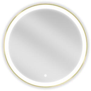 Mexen Esso, okrúhle LED podsvietené kúpeľňové zrkadlo 70 cm, 6000K, vykurovacia podložka proti zahmlievaniu, zlatý rám, 9825-070-070-611-50