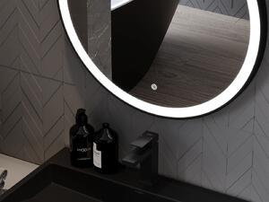 Mexen Esso, okrúhle LED podsvietené kúpeľňové zrkadlo 70 cm, 6000K, vykurovacia podložka proti zahmlievaniu, čierny rám, 9825-070-070-611-70