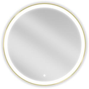 Mexen Esso, okrúhle LED podsvietené kúpeľňové zrkadlo 80 cm, 6000K, vykurovacia podložka proti zahmlievaniu, zlatý rám, 9825-080-080-611-50