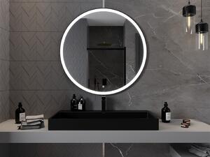 Mexen Esso, okrúhle LED podsvietené kúpeľňové zrkadlo 100 cm, 6000K, vykurovacia podložka proti zahmlievaniu, čierny rám, 9825-100-100-611-70