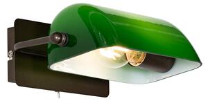 Klasická notárska nástenná lampa tmavo bronzová so zeleným sklom - Banker