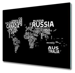 Sklenená doska na krájanie Mapa sveta s titulkami 60x52 cm