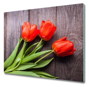 Sklenená doska na krájanie Červené tulipány 60x52 cm