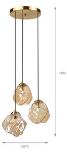 Závesný luster na lanku CRISTAL 3xE14/15W/230V mosadz/dymová béžová