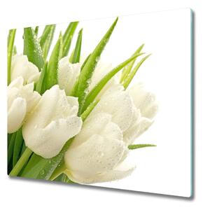 Sklenená doska na krájanie Biele tulipány 60x52 cm