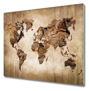 Sklenená doska na krájanie Mapa sveta drevo 60x52 cm