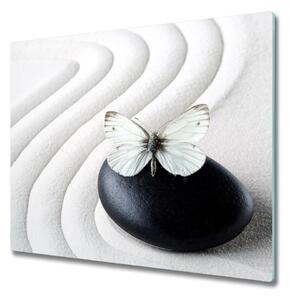 Sklenená doska na krájanie Zen kameň a motýľ 60x52 cm