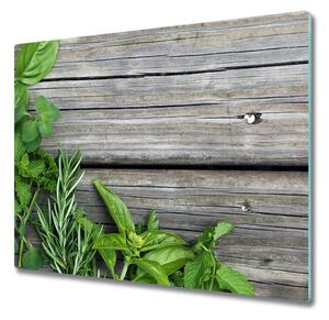 Sklenená doska na krájanie Drevené pozadie byliny 60x52 cm