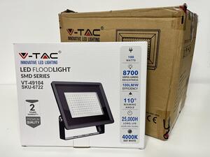 V-TAC Čierny LED reflektor 100W, 8+2ks zadarmo, Neutrálna biela 4000 - 4500K